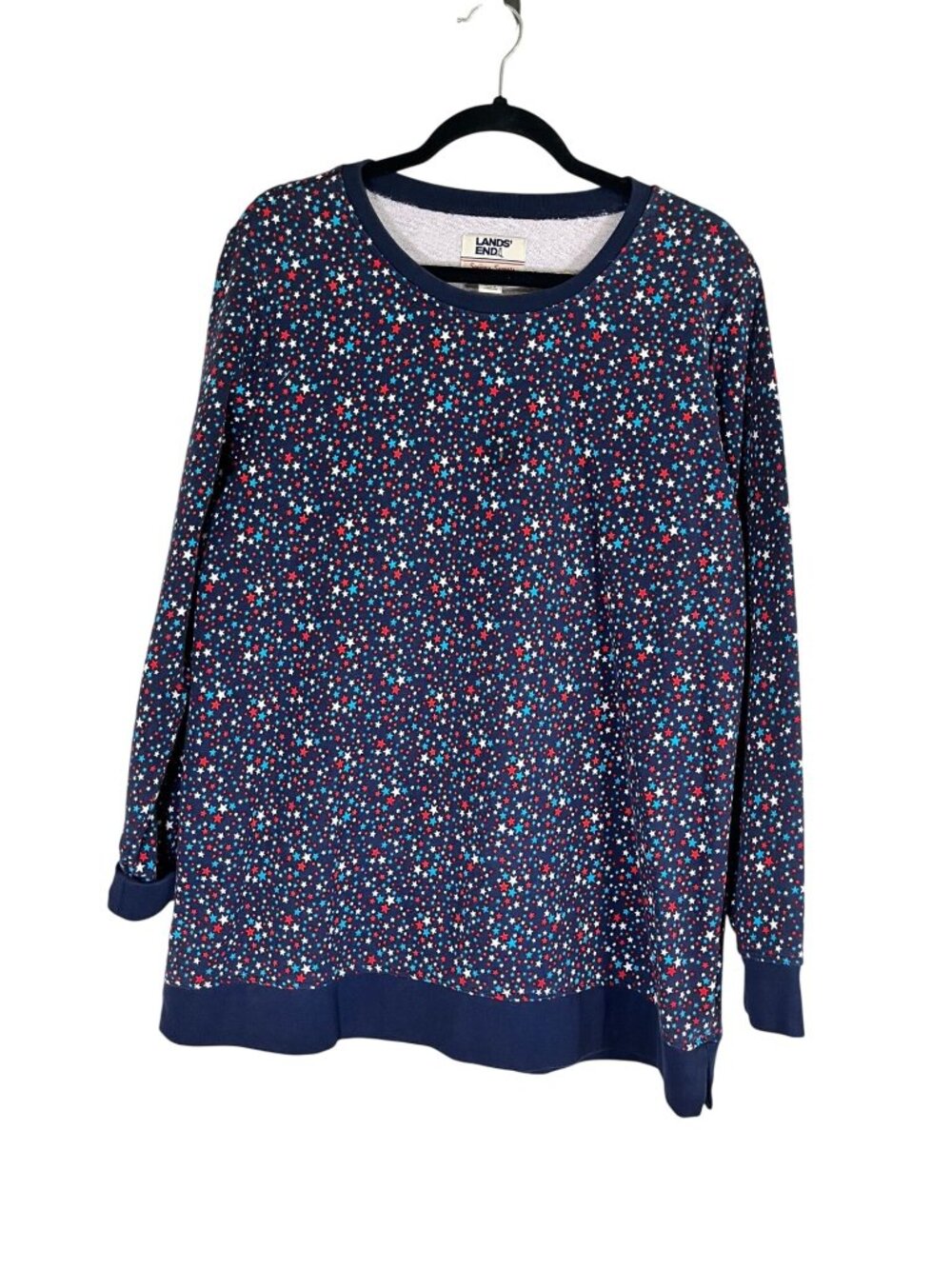 Colorful Patriotic Stars Sweatshirt L Preppy Americana Artsy Classic Chic 90s